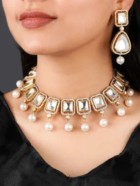 White Color Gold Plated Faux Polki Necklace Set - PK-S130