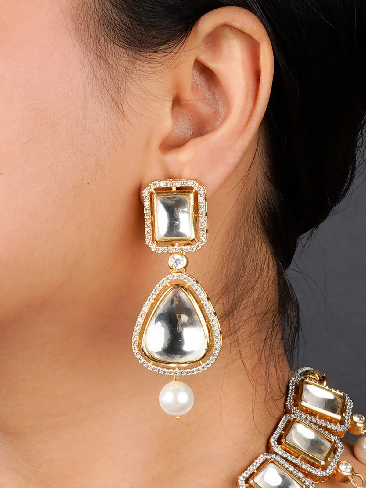 White Color Gold Plated Faux Polki Necklace Set - PK-S130