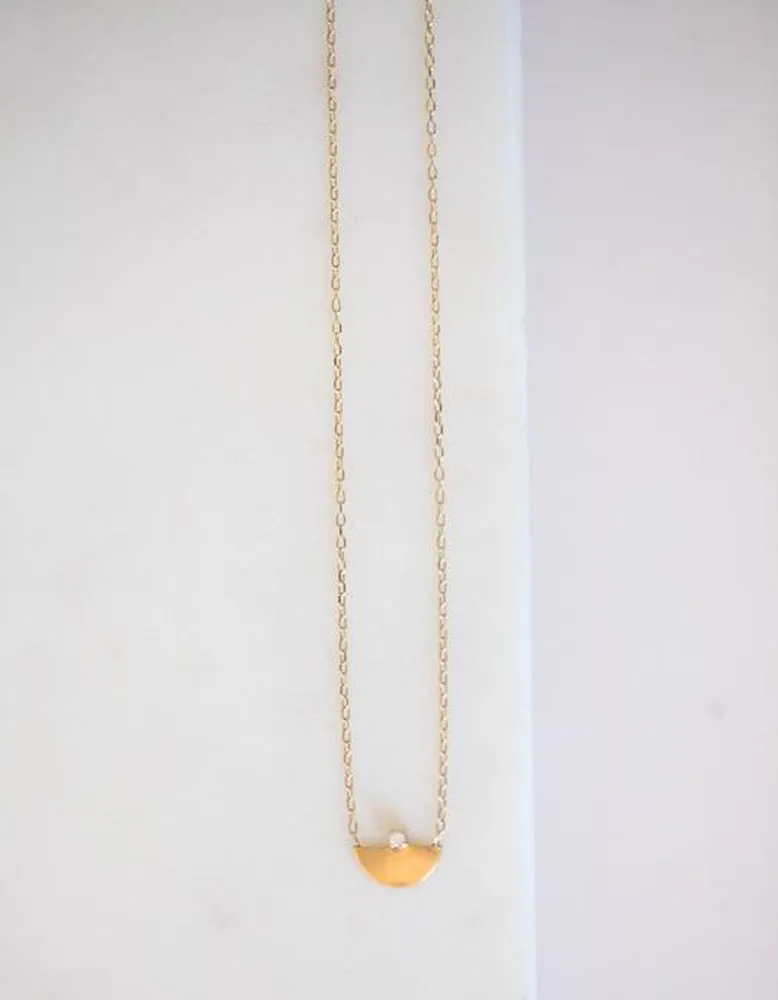 White Diamond Half Moon 14K Gold Necklace