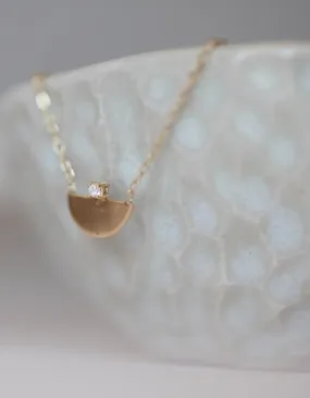 White Diamond Half Moon 14K Gold Necklace