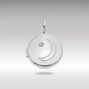 White Gold Diamond Moon and Star Necklace Locket Model-XL867W