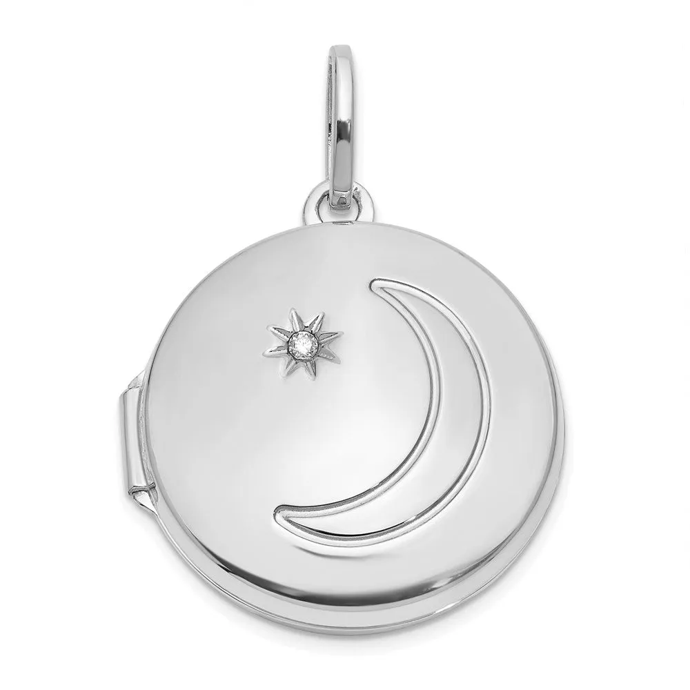 White Gold Diamond Moon and Star Necklace Locket Model-XL867W