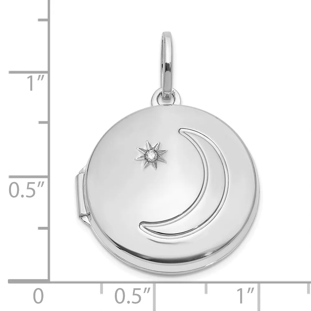 White Gold Diamond Moon and Star Necklace Locket Model-XL867W