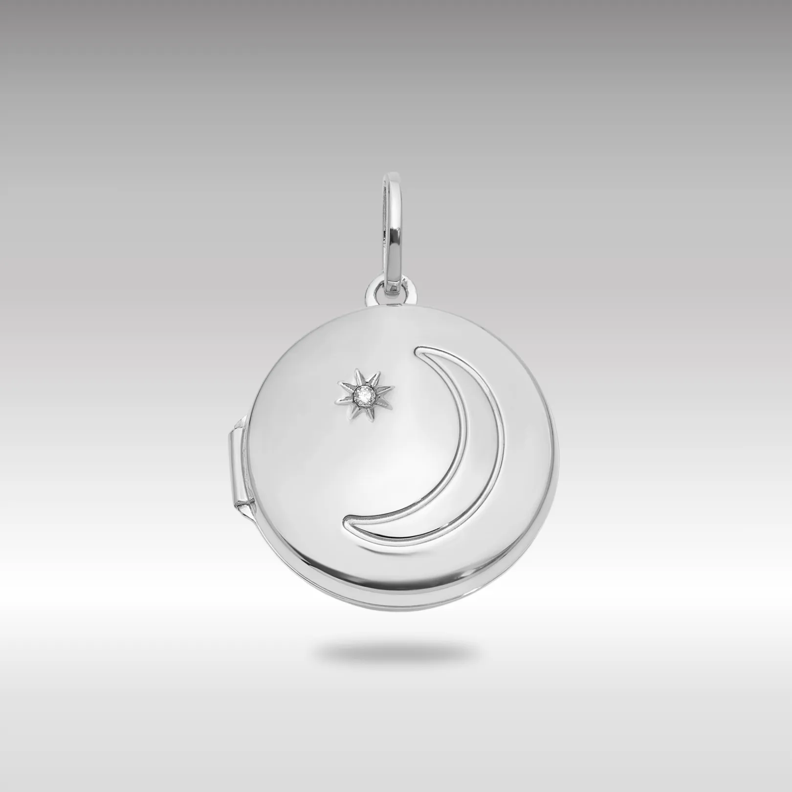 White Gold Diamond Moon and Star Necklace Locket Model-XL867W