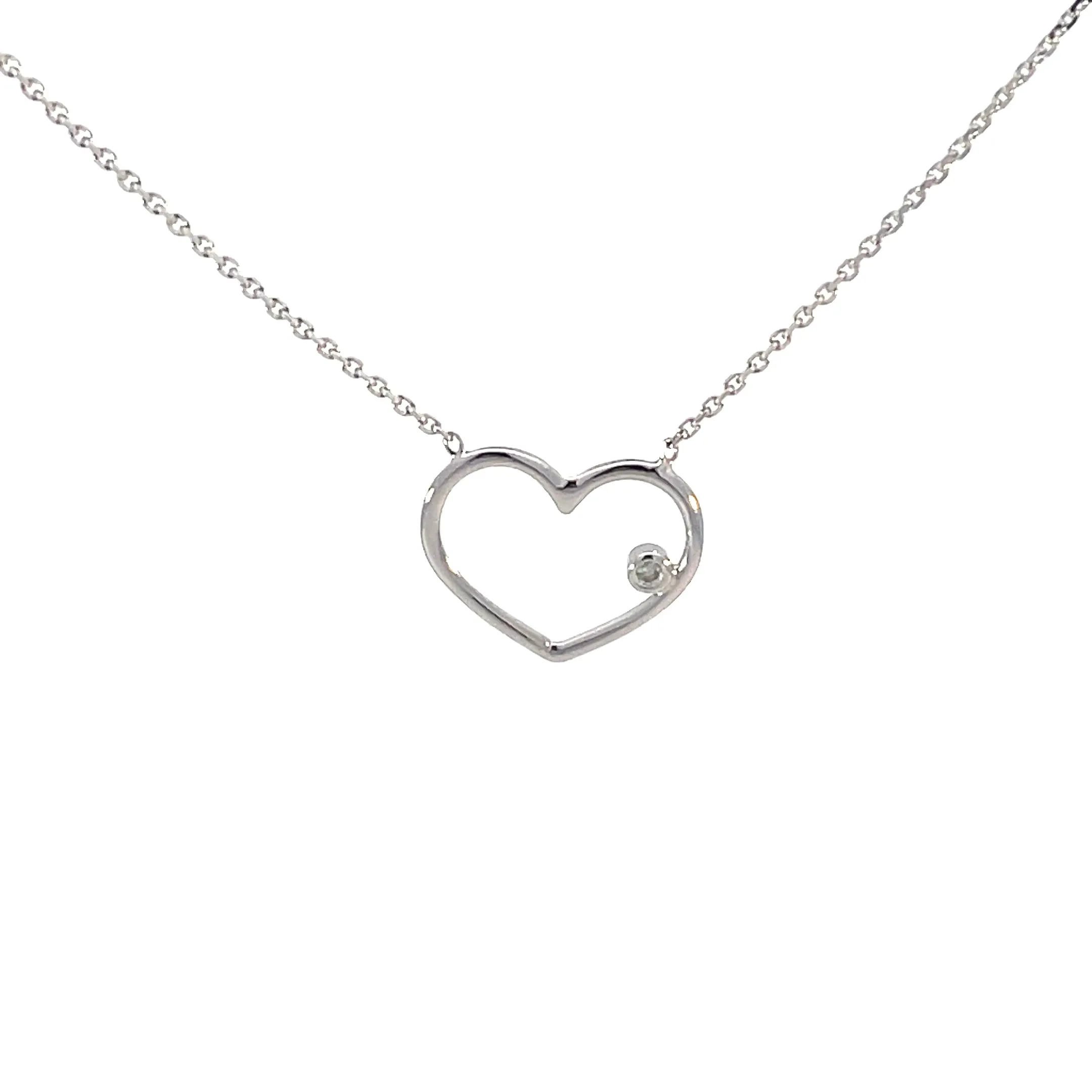 White Gold Open Wire Heart Necklace