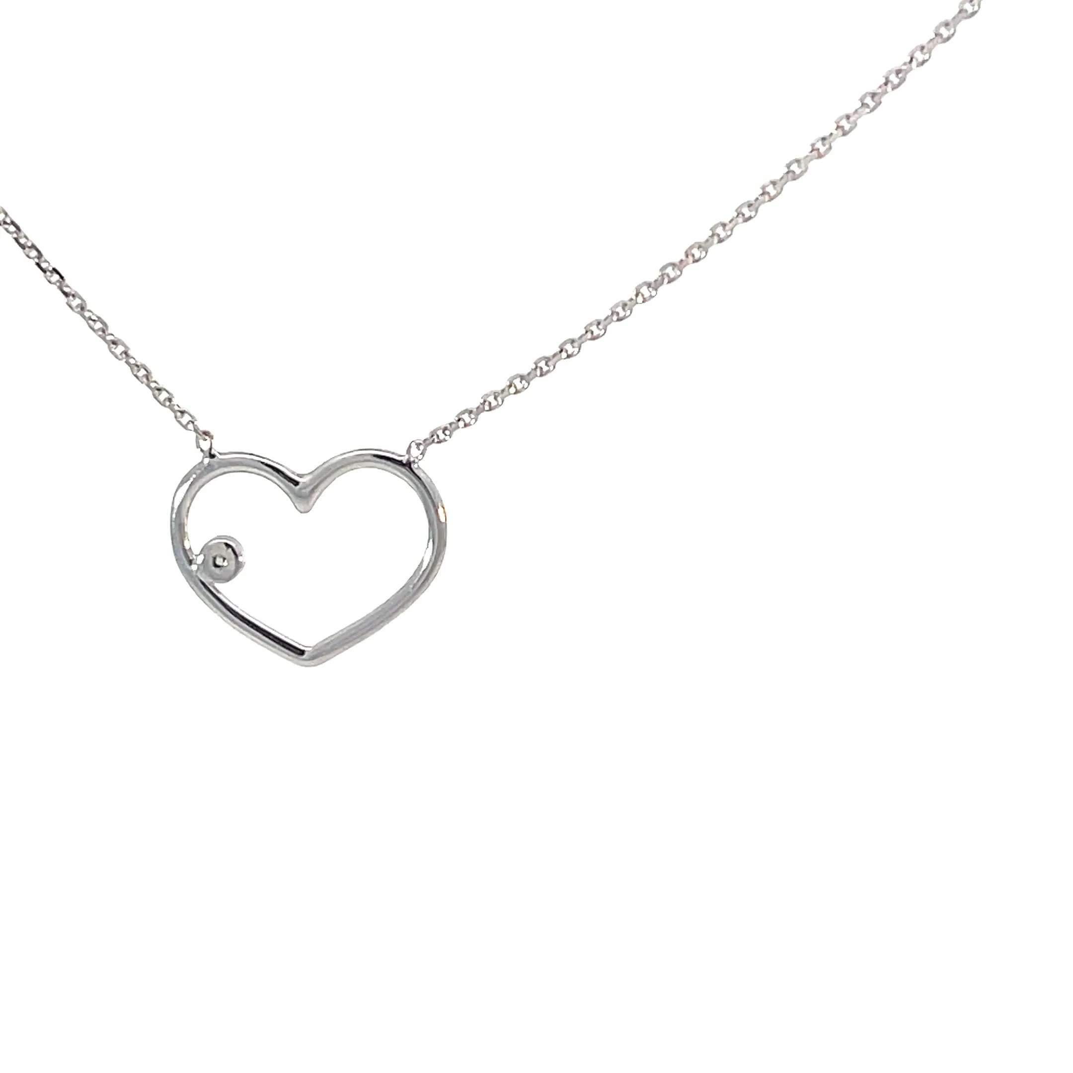 White Gold Open Wire Heart Necklace