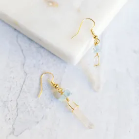 Wire Wrapped Crystal Earrings - Clear Quartz and Aquamarine