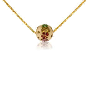 Yellow Gold Satin Finish Flush Set Rainbow Sapphire Ball Necklace