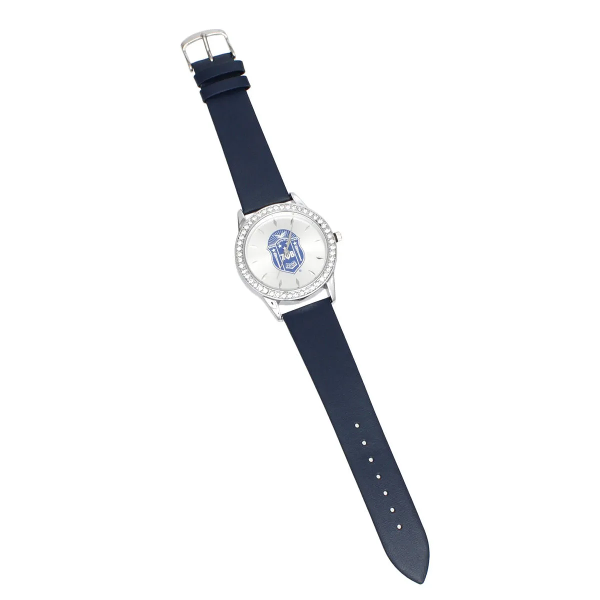 Zeta Phi Beta ZPB Blue Leather Silver Sun Cut Dial Watch Women