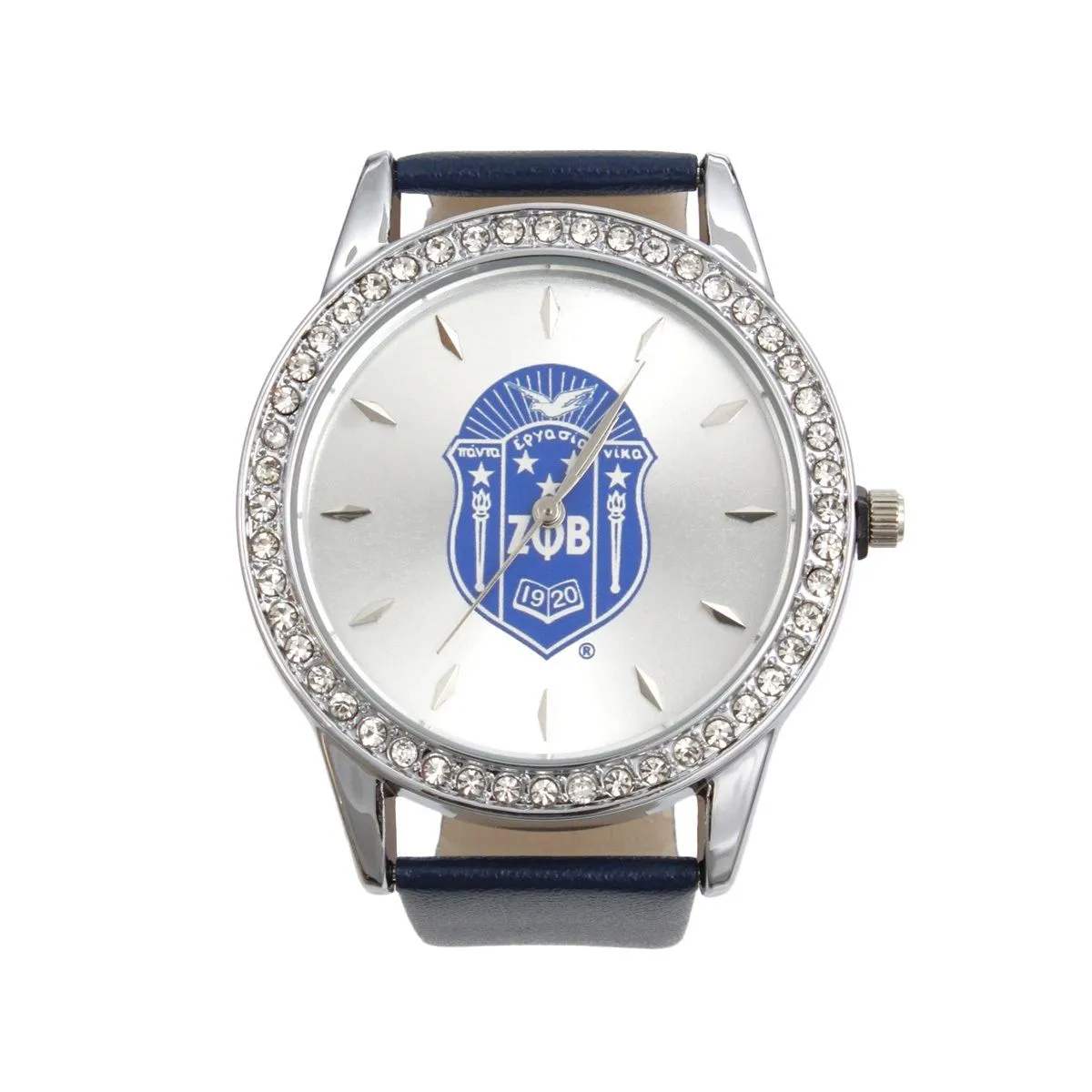 Zeta Phi Beta ZPB Blue Leather Silver Sun Cut Dial Watch Women